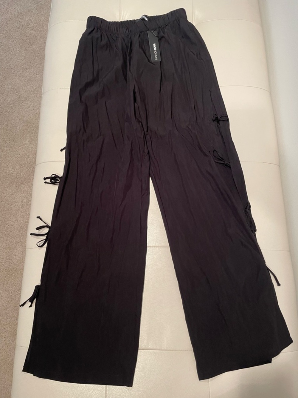 Fashion Nova Black Wide Leg Tie Detail Pants